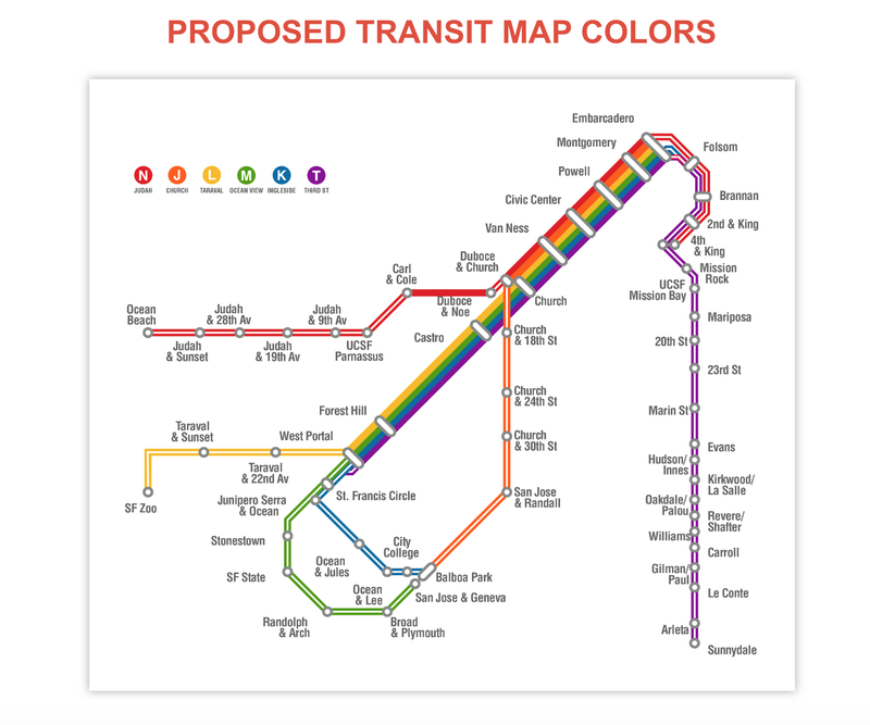 Equality California has started a petition to get Muni to change the color scheme of its rail network to match the colors of the LGBTQ Pride flag.