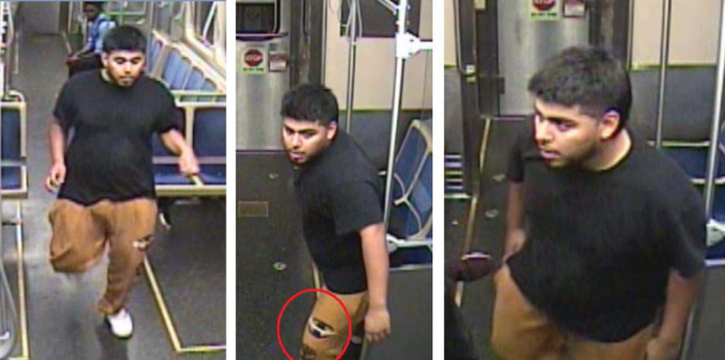 Surveillance images of the man police say kicked out a window on a Pink Line train Aug. 21, 2019, in the Loop.
