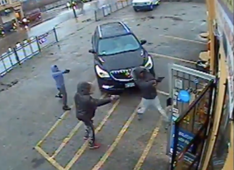 Screen capture of surveillance video released by police of suspects wanted in connection with a shooting Feb. 25, 2020, in Avalon Park.