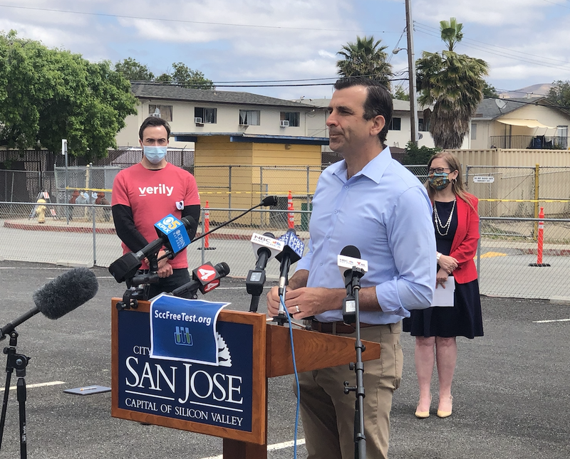 A new Verily COVID-19 testing site is unveiled by Mayor San Liccardo in East San Jose.