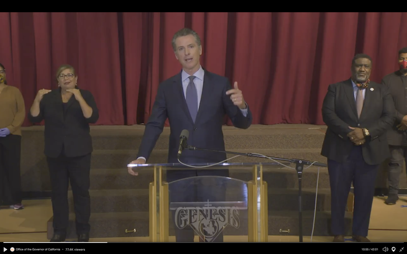 Governor Gavin Newsom at Genesis Church in Sacramento addressing George Floyd Protests on June 1, 2020