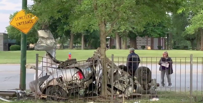 Three people died and two others were hurt Wednesday when a vehicle crashed into a fire hydrant and then a tree in Ashburn on the Southwest Side.