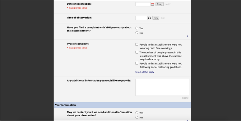 VA Department of Health form