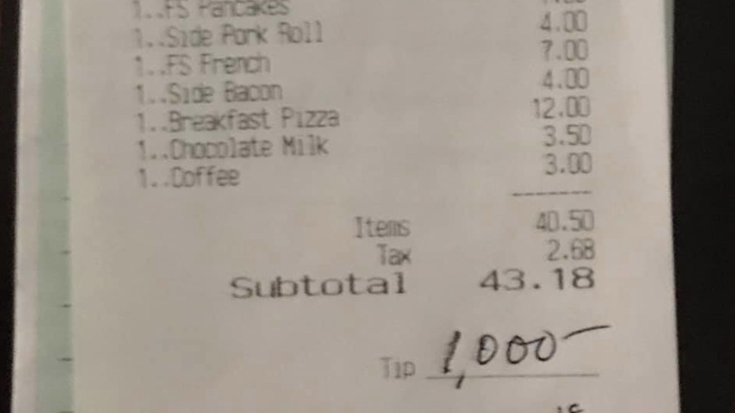 Patron Leaves $1,000 Tip at Jersey Shore Restaurant