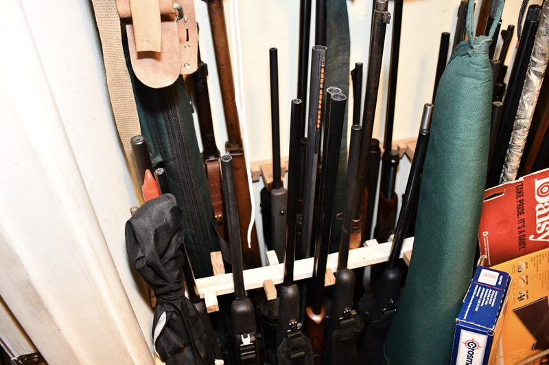 Some of the 138 firearms found in the Gilroy home of 55-year-old Alan Viarengo during his arrest.