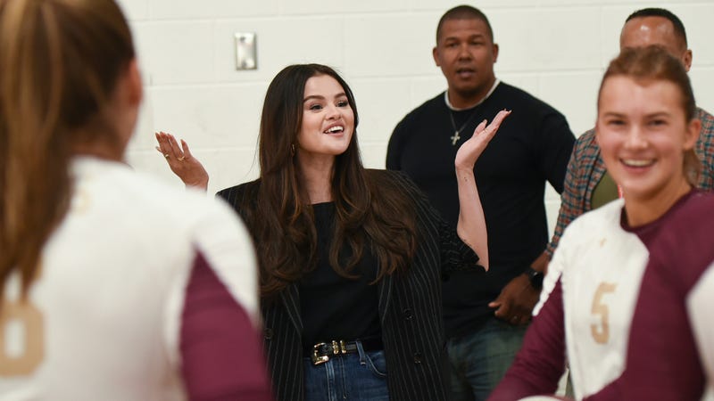 Selena Gomez surprises Telluride High School Students at a girls' volleyball game during the 2024 Telluride Film Festival on August 31, 2024 in Telluride, Colorado. 