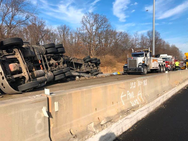 Semi rollover blocks I-80 lanes near New Lenox, prompts hazmat response
