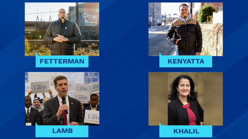Clockwise from top left: John Fetterman, Malcolm Kenyatta, Alexandra Khalil, Conor Lamb. All of them are running for the Democratic nomination for U.S. Senate in Pennsylvania.