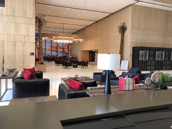 Lobby of Seneca One Tower. July 8, 2020 (WBEN Photo/Mike Baggerman)