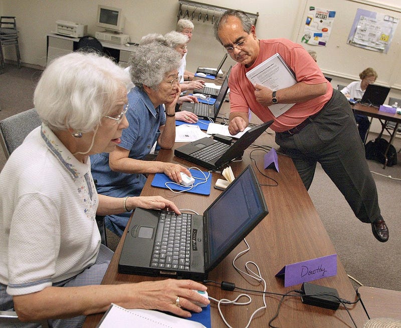 Senior citizens in a classroom