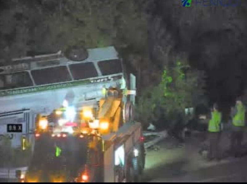 SEPTA bus plows through Blue Route guardrails, crashes on side