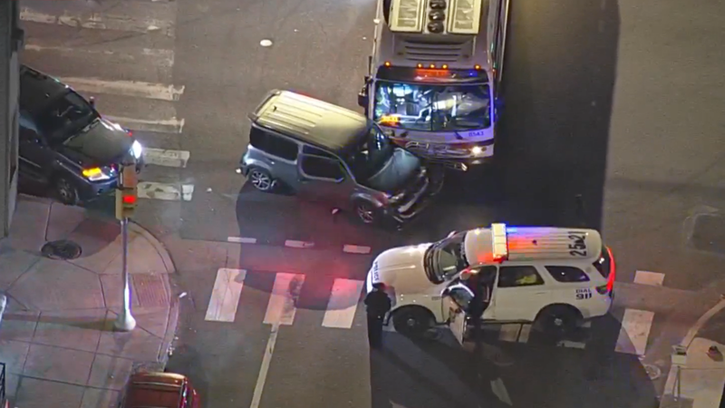 Five people were injured in a collision between a SEPTA bus and a car