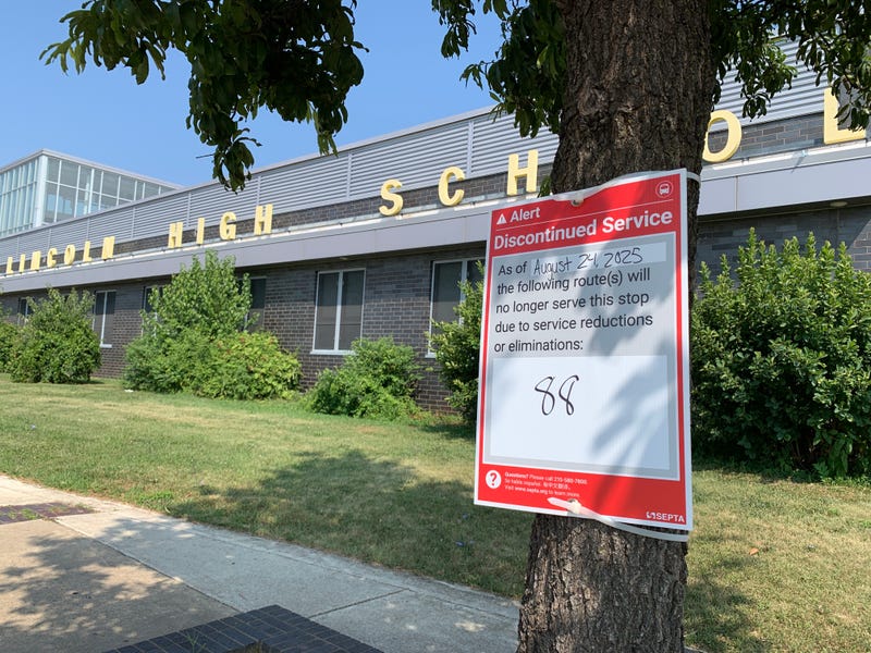 SEPTA service cut sign outside Lincoln High School 