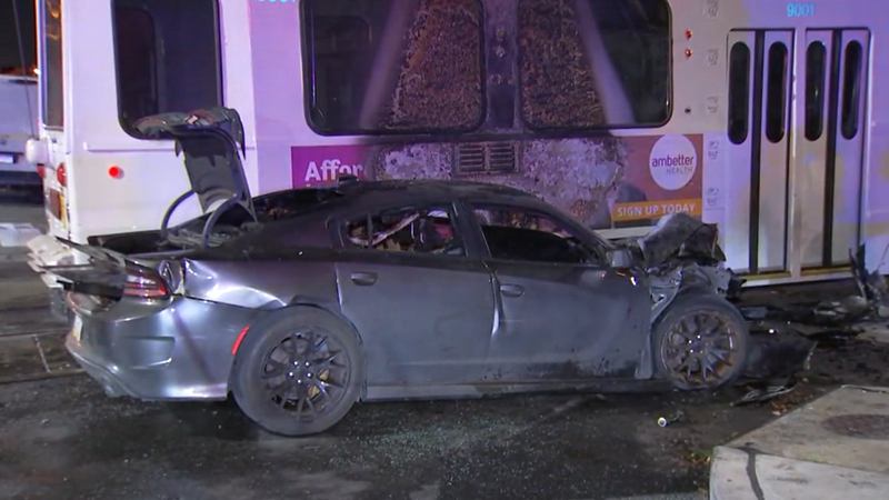 A man was killed when his car slammed into a SEPTA trolley in West Philadelphia Thursday night.