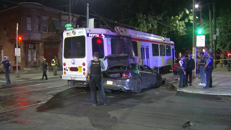 A man was killed when his car slammed into a SEPTA trolley in West Philadelphia Thursday night.