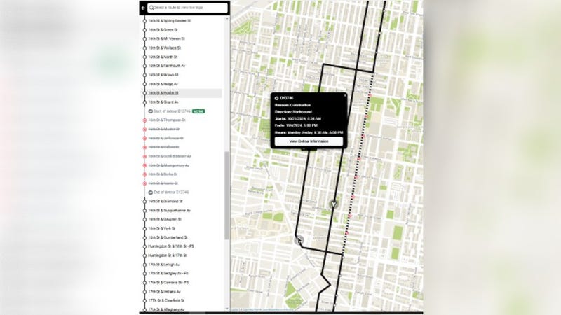The SEPTA website now displays maps of bus detours.