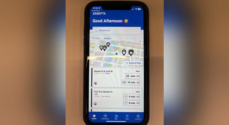 Phone with SEPTA app displayed