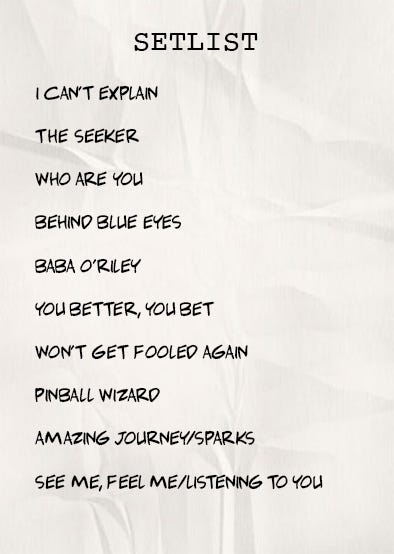 Image of written setlist for The Who