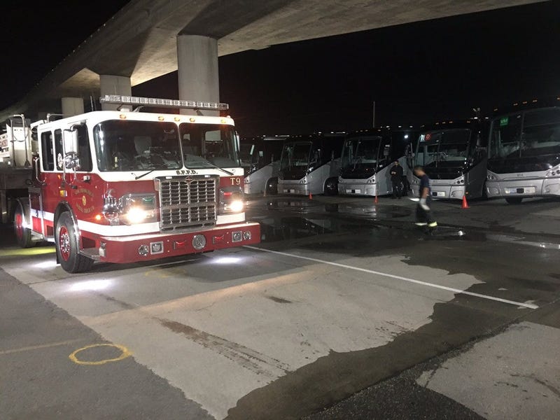 Tech Shuttle Bus Lot Charred By Fire From Homeless Camp