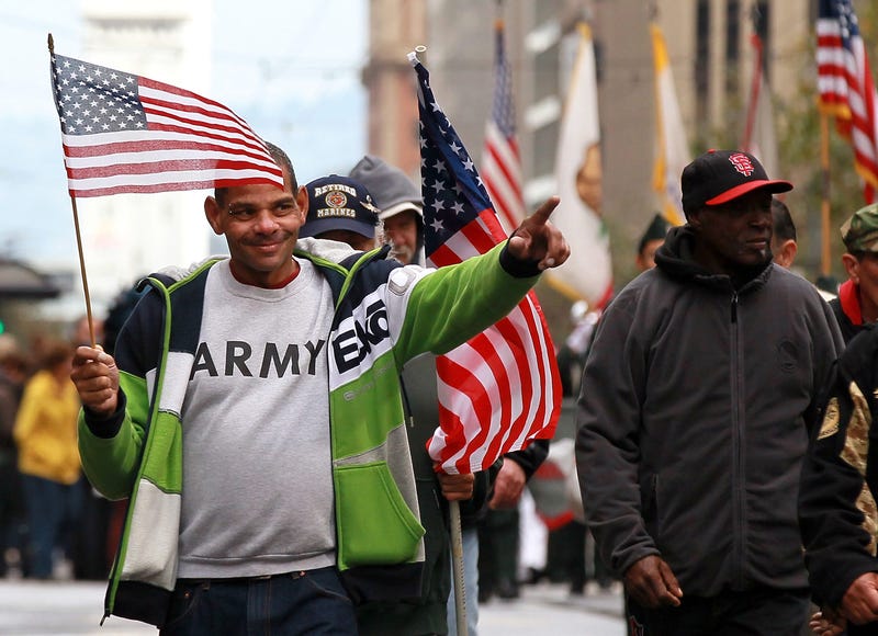 A U.S. Army veteran acknowledges the crowd during the 92nd Annual San Francisco Veterans Day Parade on November 11, 2011. This Sunday’s parade will begin at 11am from The Embarcadero at North Point Street. 