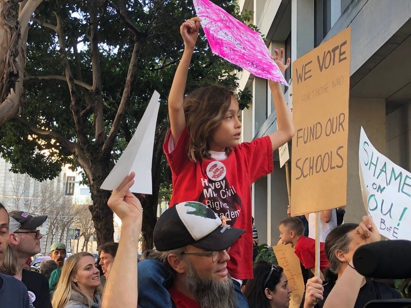 Students, teachers and parents gather to protest budget cuts to San Francisco public schools.