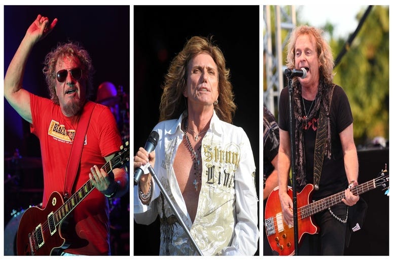 (Left) Sammy Hagar,(Center) Whitesnkae, Jack Blades of Night Ranger (Right)
