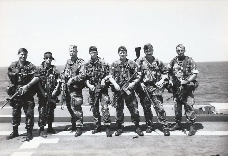 A photo of Don Shipley 2nd from right during his time on the SEAL teams