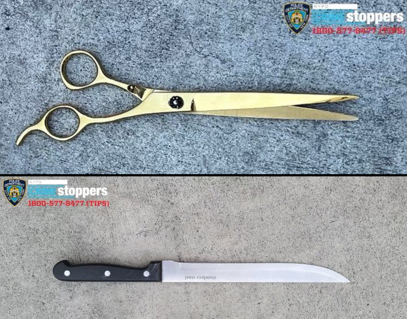 A man charged at cops with a "large" pair of scissors and a 12-inch knife in the Bronx on Friday, police said