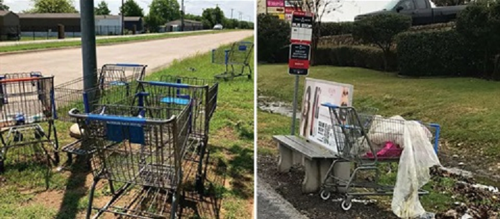 Abandoned shopping carts in Fort Worth, Texas.