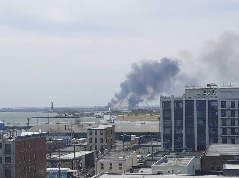 Smoke from the fire as seen from Red Hook, Brooklyn.