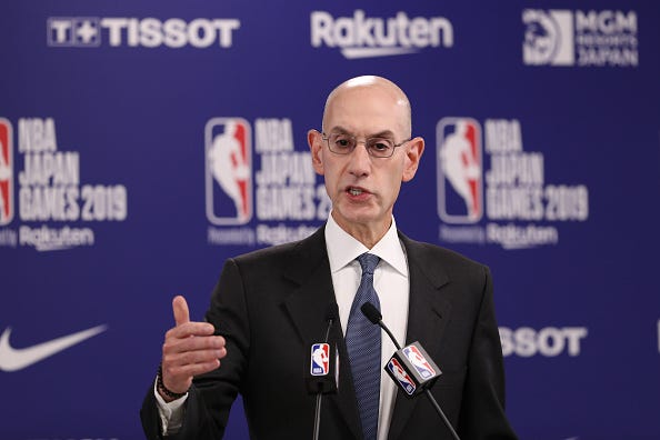 NBA Commissioner Adam Silver speaks at a press conference. 