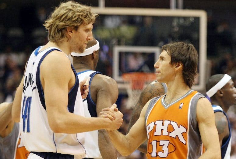 Dirk Nowitzki, Steve Nash, Dallas Mavericks, Phoenix Suns, Handshake, Pregame, 2007