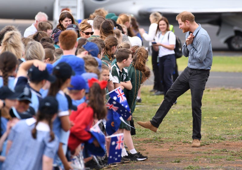 10/17/2018 - Prince Harry Duke of Sussex and Meghan Duchess of Sussex arrive at Dubbo Airport, New South Wales, Australia.