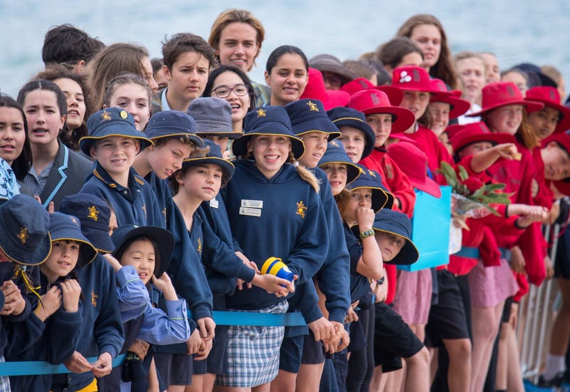 10/19/2018 - Crowds wait to see the Duke and Duchess of Sussex on South Melbourne Beach during their visit to Melbourne, on the third day of the royal couple's visit to Australia.