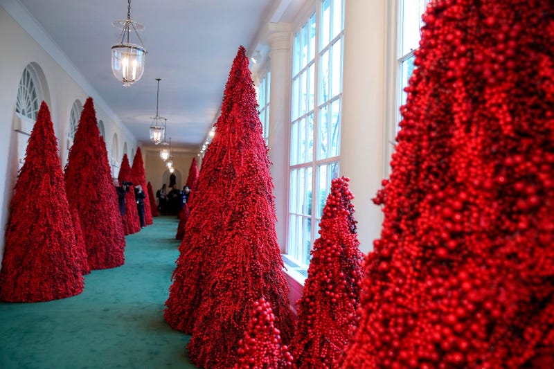 Christmas decor adorns the East Colonnade of the White House on Nov. 26, 2018 in Washington, D.C. 