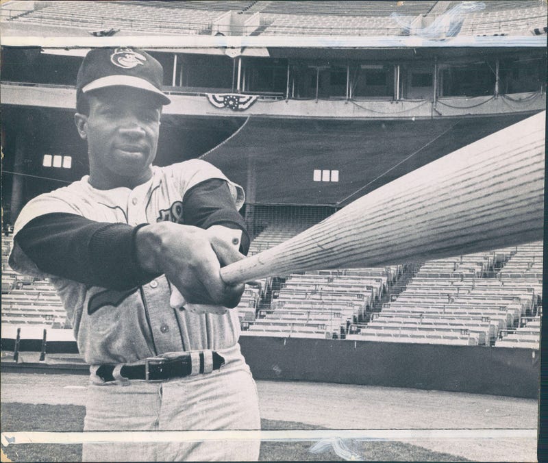 Baltimore Orioles player Frank Robinson takes a swing in this 1966 photo. (Photo by William LaForce/Baltimore Sun/TNS/Sipa USA)