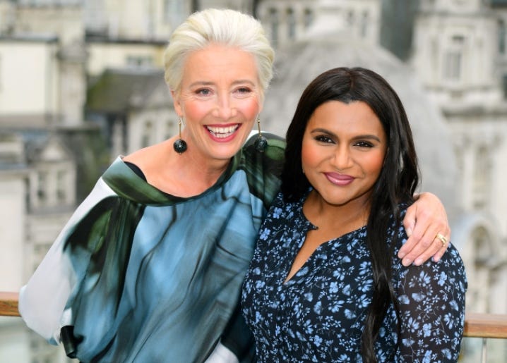 5/17/2019 - Emma Thompson (left) and Mindy Kaling during the Late Night photocall held at the Corinthia Hotel, London. 