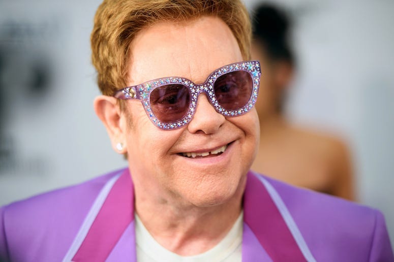 Elton John, Red Carpet, Smile, Purple,  Elton John Aids Foundation Midsummer Party, 2019