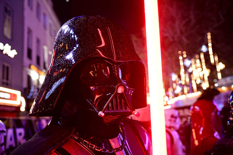 Darth Vader with a Lightsaber at the Star Wars: The Rise of Skywalker Premiere at Cineworld, Leicester Square, London.