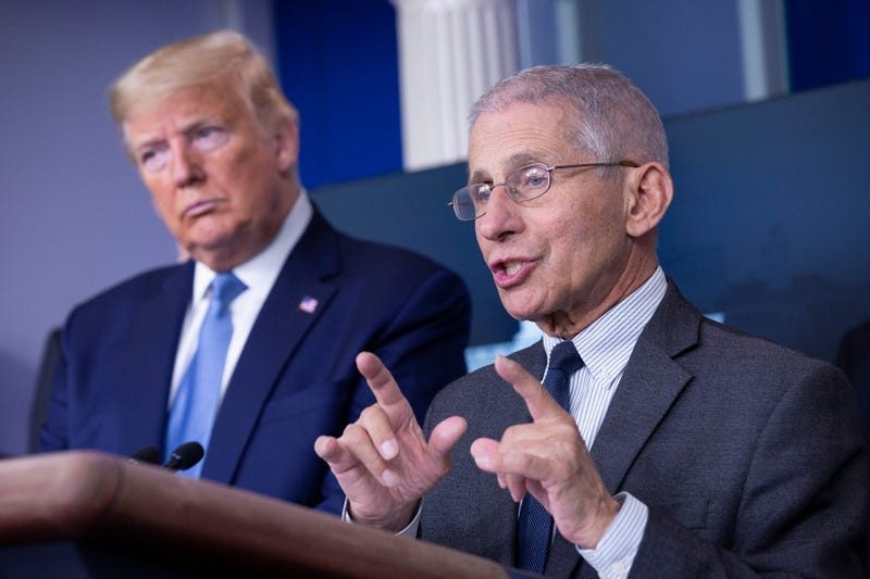 Director of the National Institute of Allergy and Infectious Diseases at the National Institutes of Health Dr. Anthony Fauci, joined by United States President Donald J. Trump