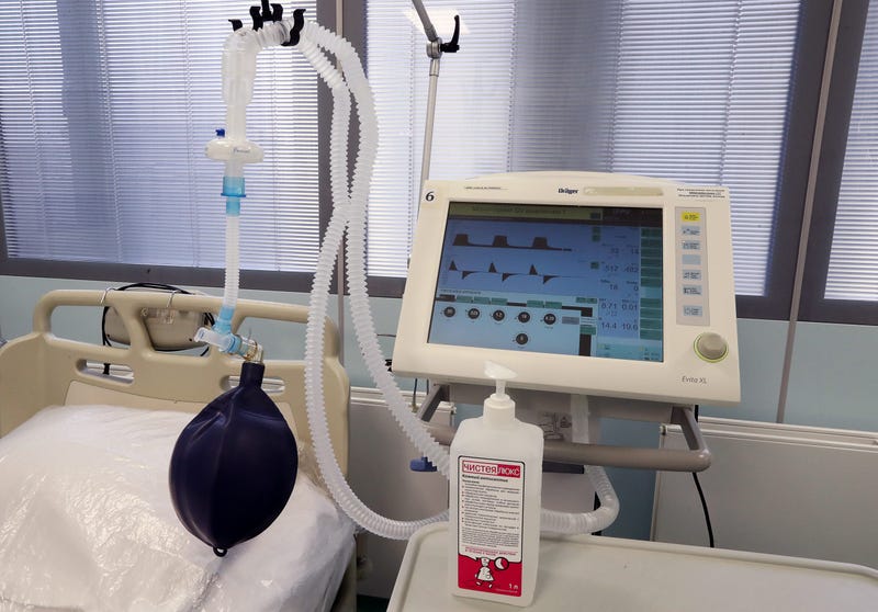 A lung ventilator in an intensive care unit at Moscow's Filatov City Clinical Hospital No 15.