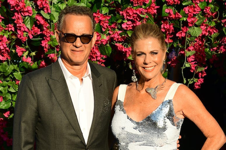 Tom Hanks, Rita Wilson, Red Carpet, Flower Background, 2018
