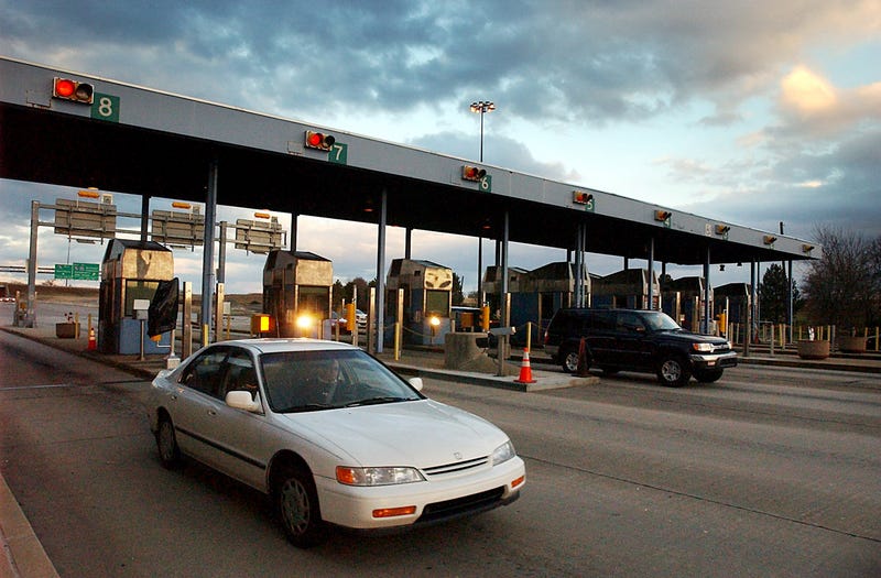 Motorists pass through Downingtown Interchange of the Pennsylvania Turnpike in Uwchlan Township in Pennsylvania