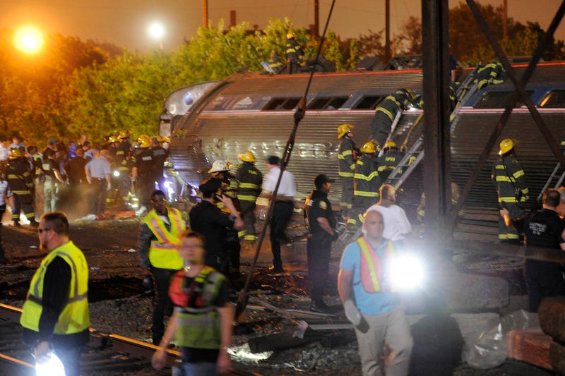 An Amtrak train derailed on May 12, 2015, in Philadelphia.