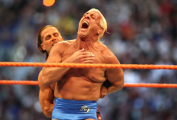 Ric Flair wrestles Shawn Michaels in a Career Threatening Match at WrestleMania XXIV