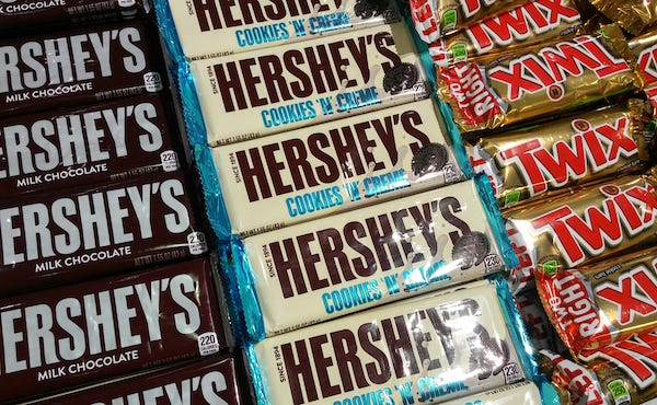 Hershey's chocolate bars and Twix