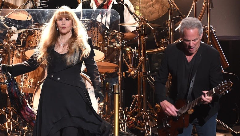 Stevie Nicks, Mick Fleetwood, and Lindsey Buckingham of Fleetwood Mac appear at the 2018 MusiCares Person of the Year honoring Fleetwood Mac at Radio City Music Hall on January 26, 2018 in New York City