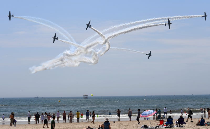 Skytypers team performs during the 15th Bethpage Air Show over the Jones Beach in New York, the United States, on May 26, 2018