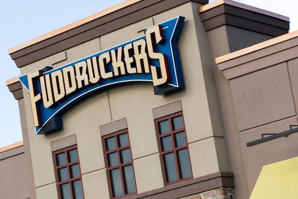 A logo sign outside of a Fuddruckers restaurant location in Chambersburg, Pennsylvania on January 25, 2019