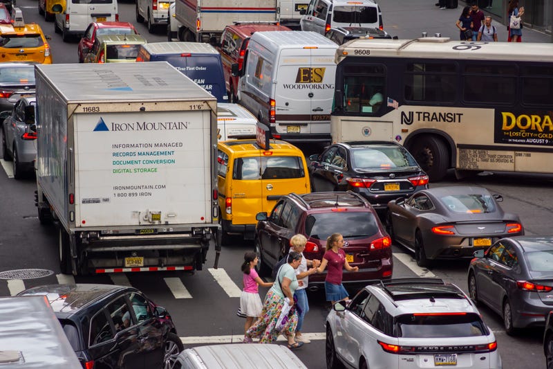 Vehicles clog Tenth Avenue at the Lincoln Tunnel.